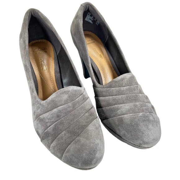 Clarks Collection Womens Narine Flora Pump 7.5 Taupe Leather Suede Cushion Shoes - Picture 9 of 16